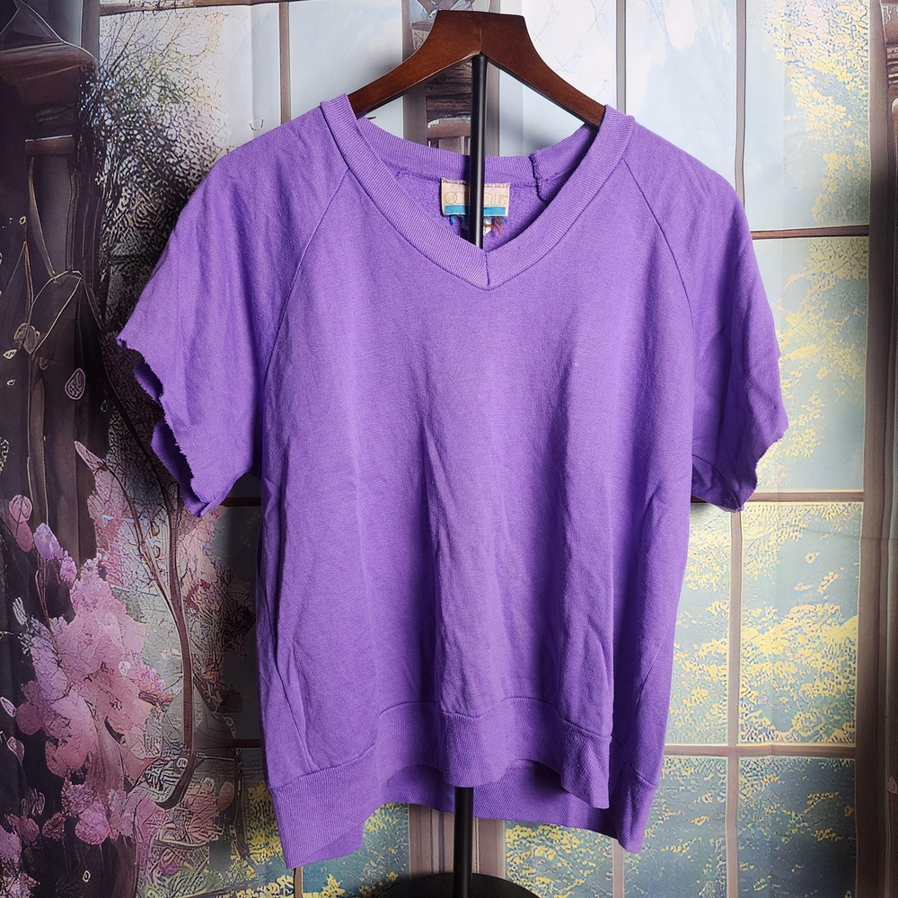 M/L Oversized Vintage Short Sleeve Purple Sweatshirt Top by Ocean Club